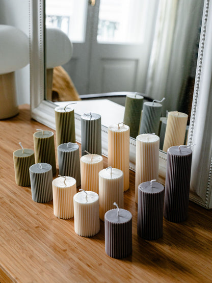 Colourful Ribbed Pillar Candles