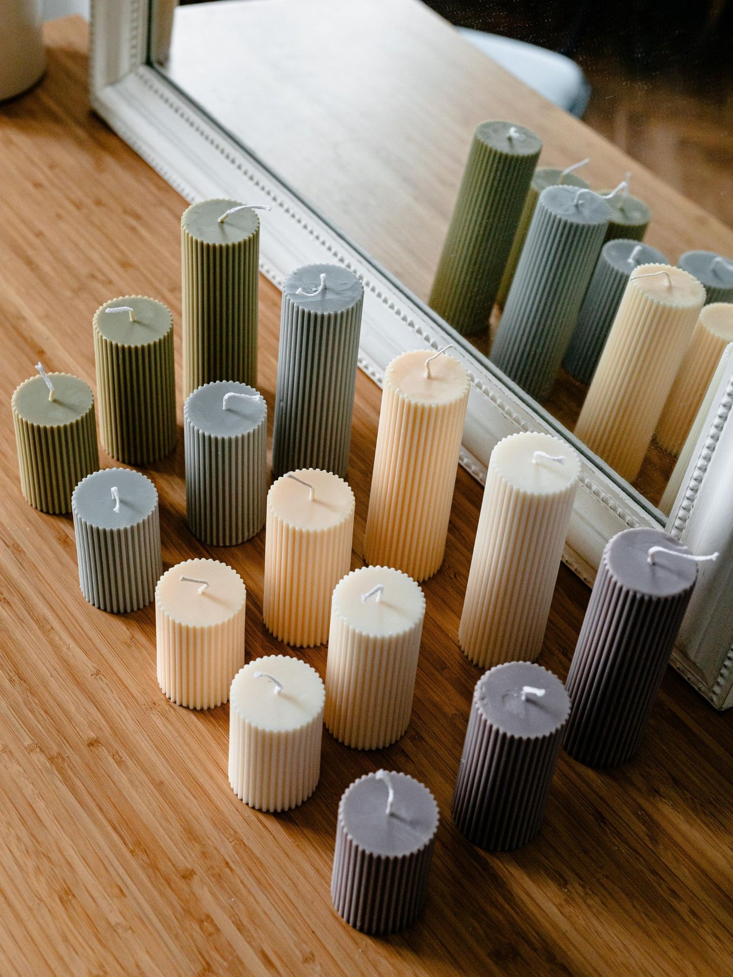 Colourful Ribbed Pillar Candles