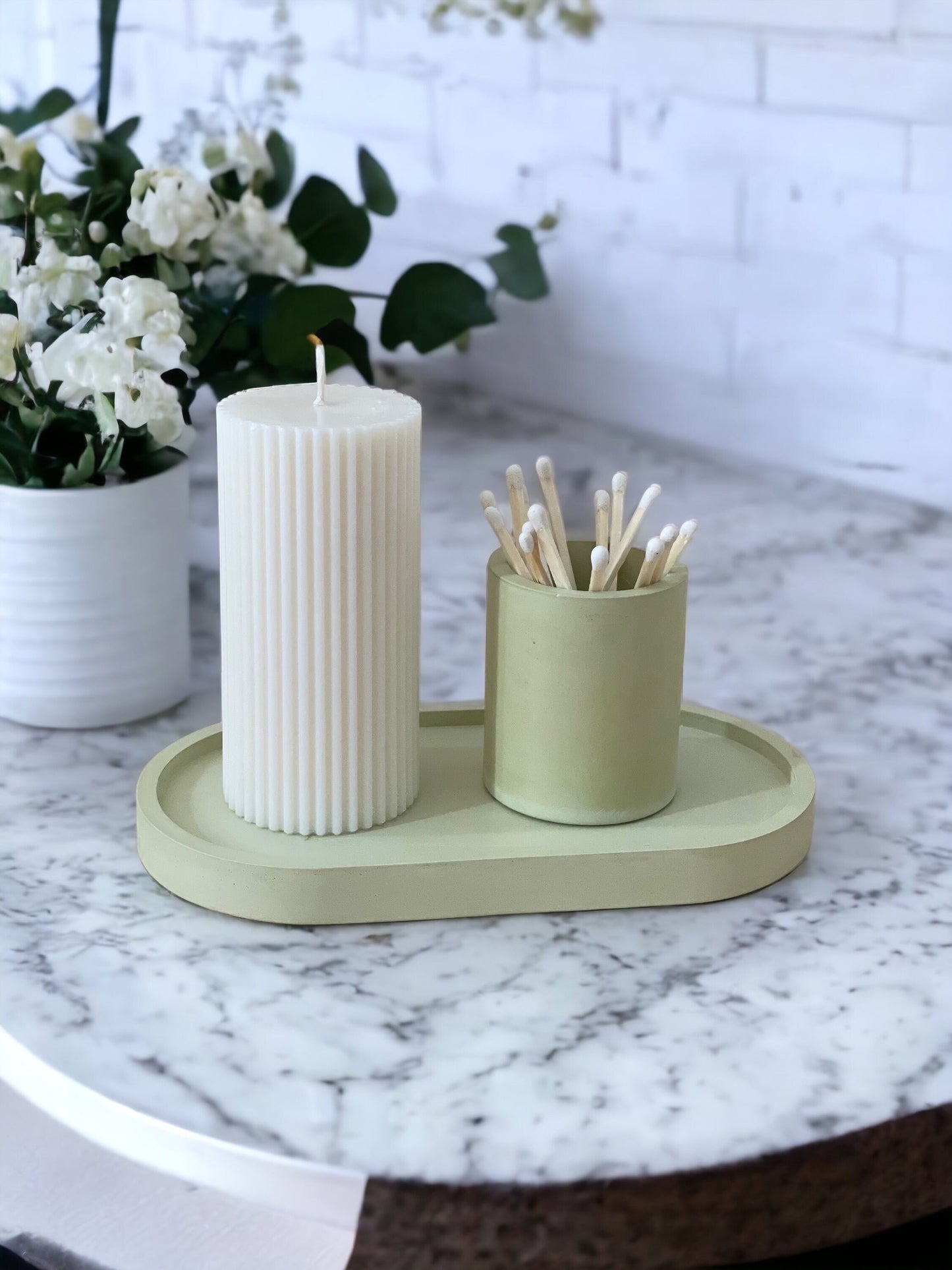 Ribbed Candle Tray Gift Set - Handmade Home Decor