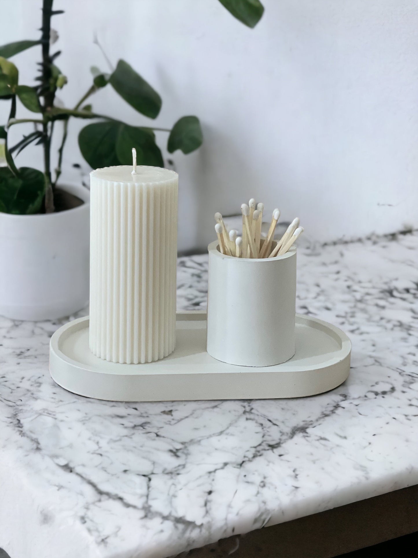 Ribbed Candle Tray Gift Set - Handmade Home Decor