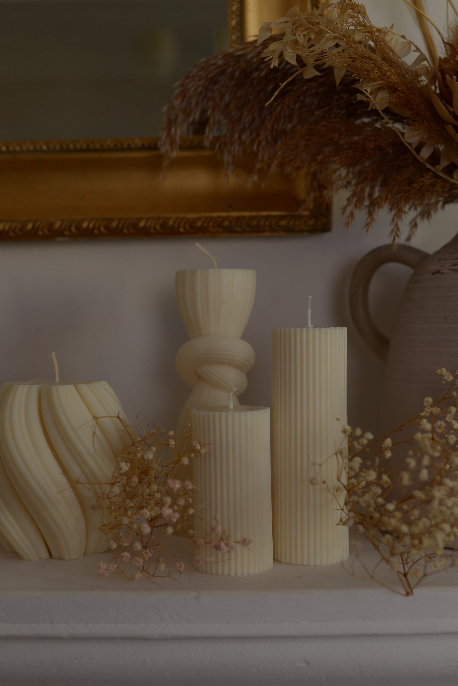 Ivory Ribbed Pillar Candles | Ribbed Pillar Soy Candles | Decorative Candles | Column Ribbed Candles Handmade Home Decor