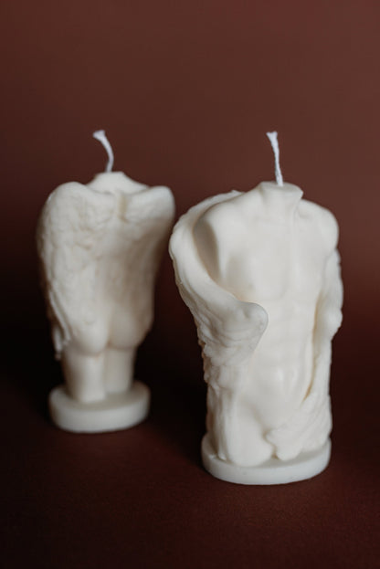 Male Torso Angel Pillar Candle with Wings