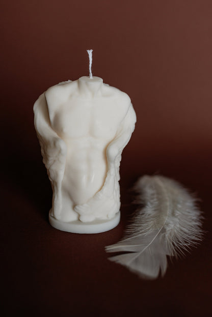 Male Torso Angel Pillar Candle with Wings