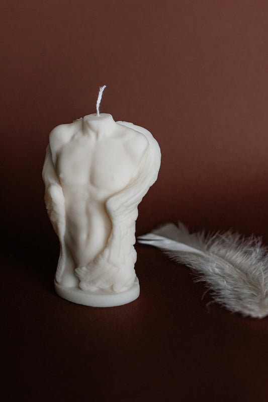 Male Torso Angel Pillar Candle with Wings