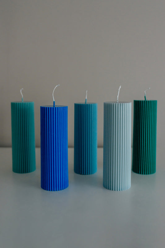 Blue Collection Pillar Ribbed Candles