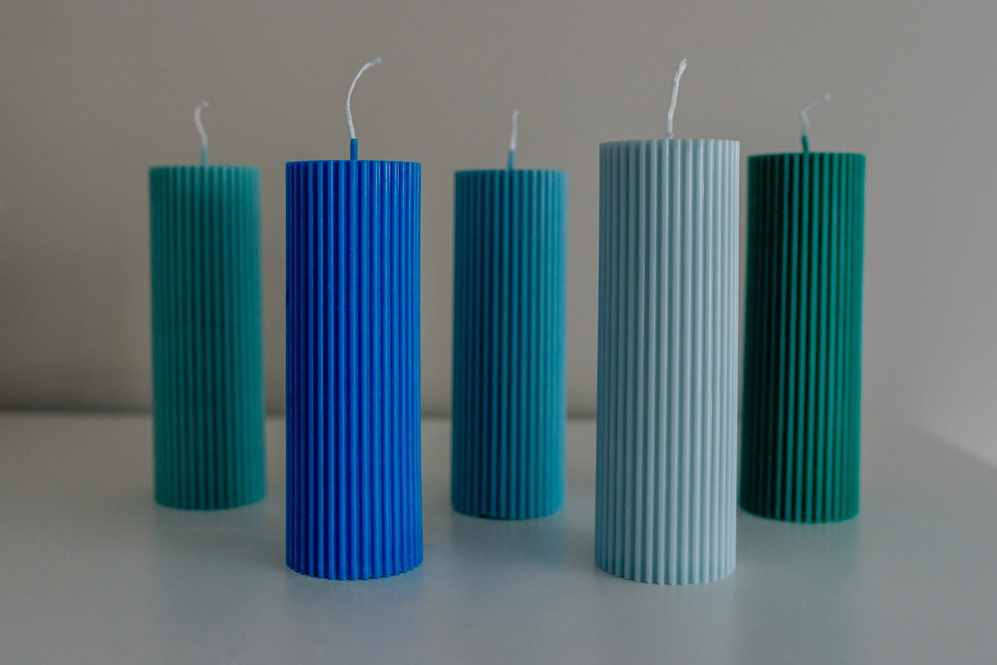 Blue Collection Pillar Ribbed Candles