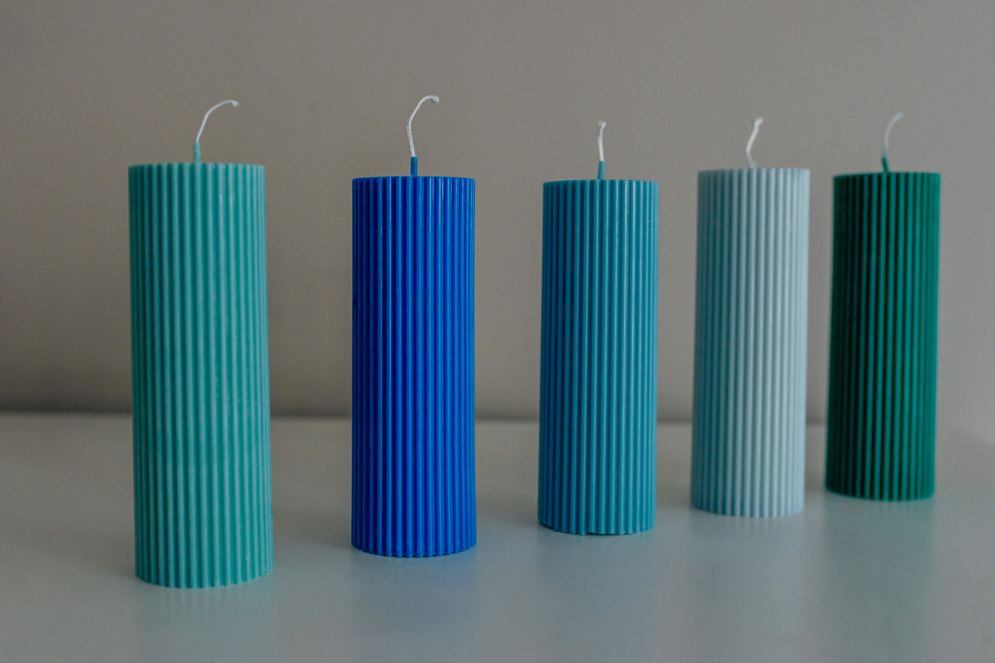 Blue Collection Pillar Ribbed Candles