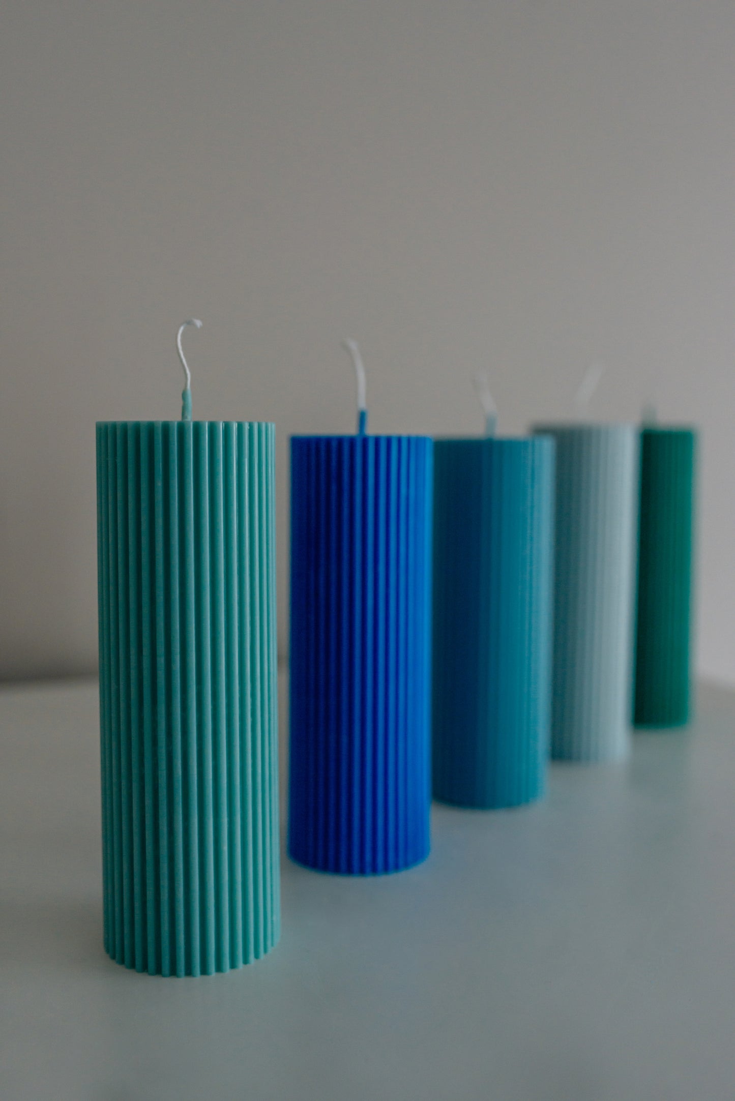 Blue Collection Pillar Ribbed Candles