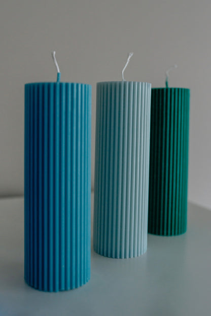 Blue Collection Pillar Ribbed Candles