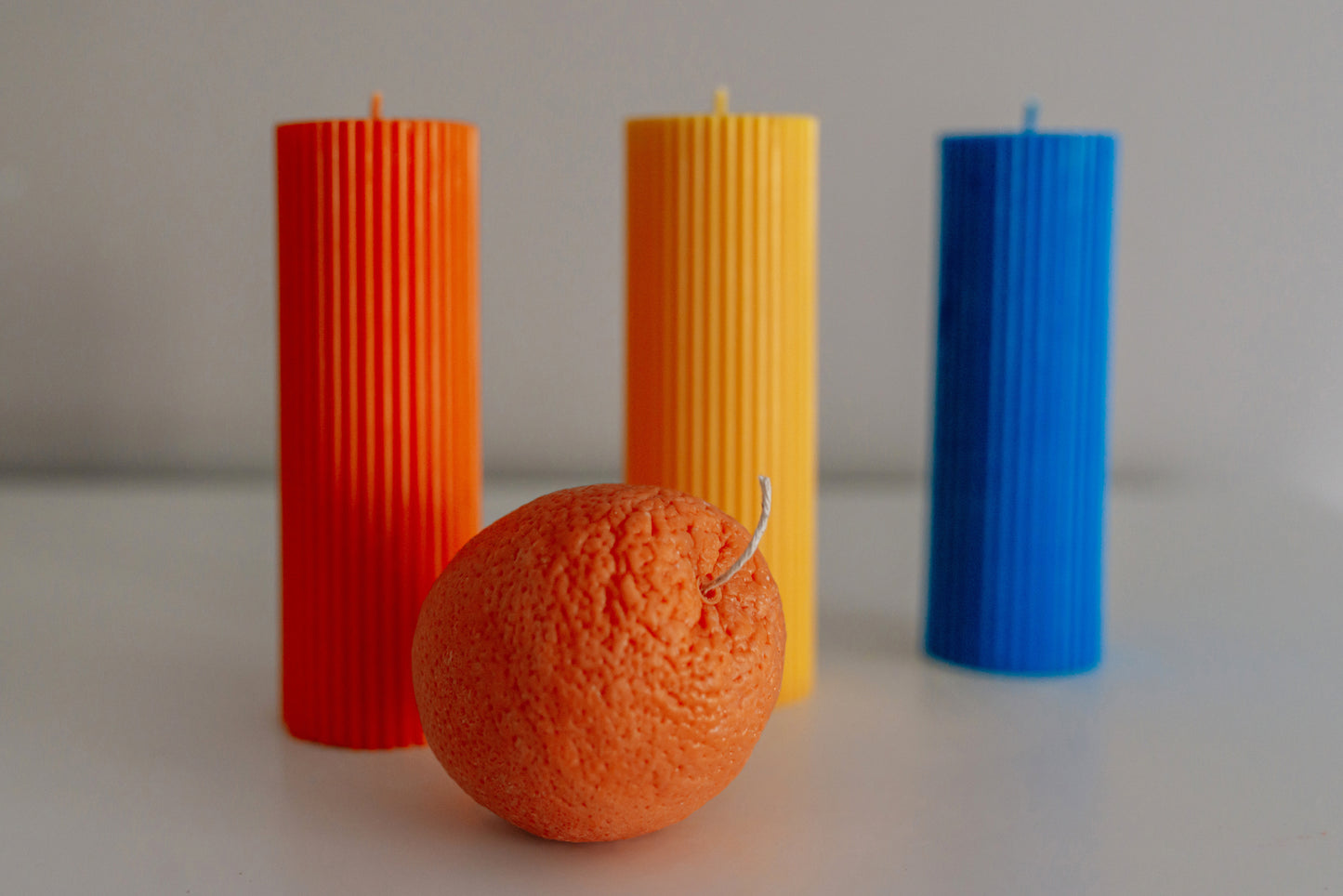 Tall Pillar Ribbed Soy Decorative Candles Colourful Handmade