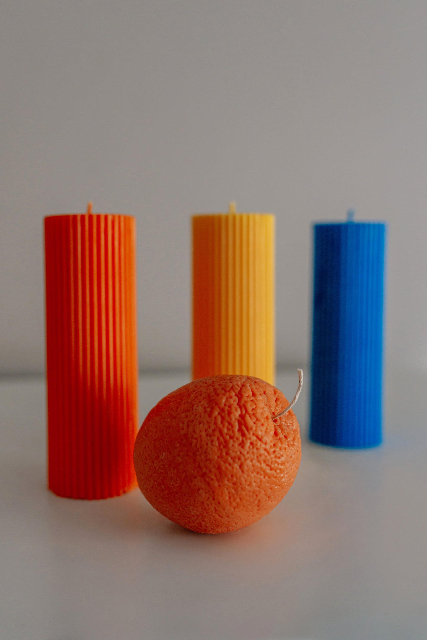 Tall Pillar Ribbed Soy Decorative Candles Colourful Handmade