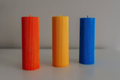 Tall Pillar Ribbed Soy Decorative Candles Colourful Handmade