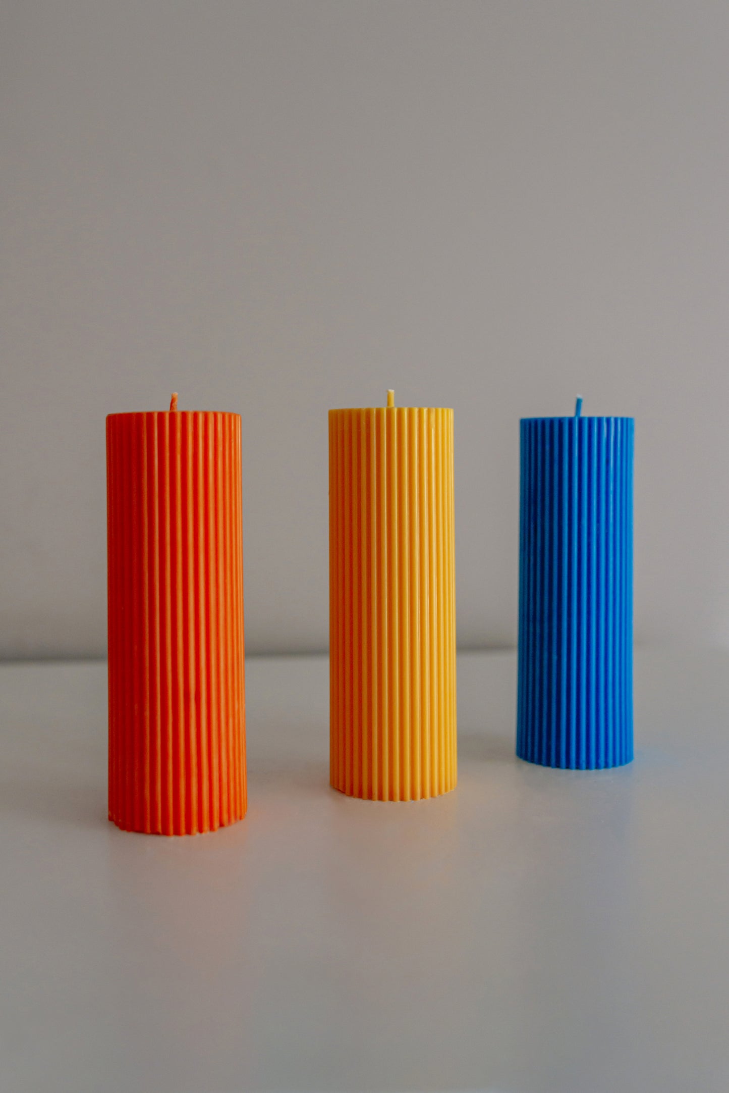 Tall Pillar Ribbed Soy Decorative Candles Colourful Handmade