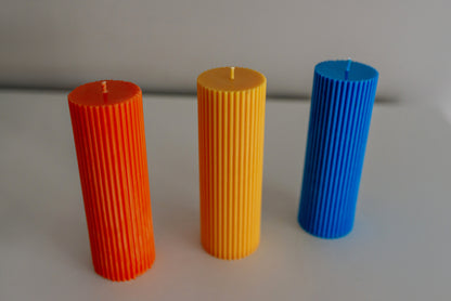 Tall Pillar Ribbed Soy Decorative Candles Colourful Handmade